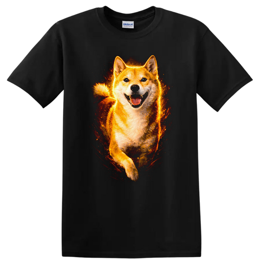 Fiery Shiba Inu Running Dog Portrait T Shirt for Dog Lovers - Black
