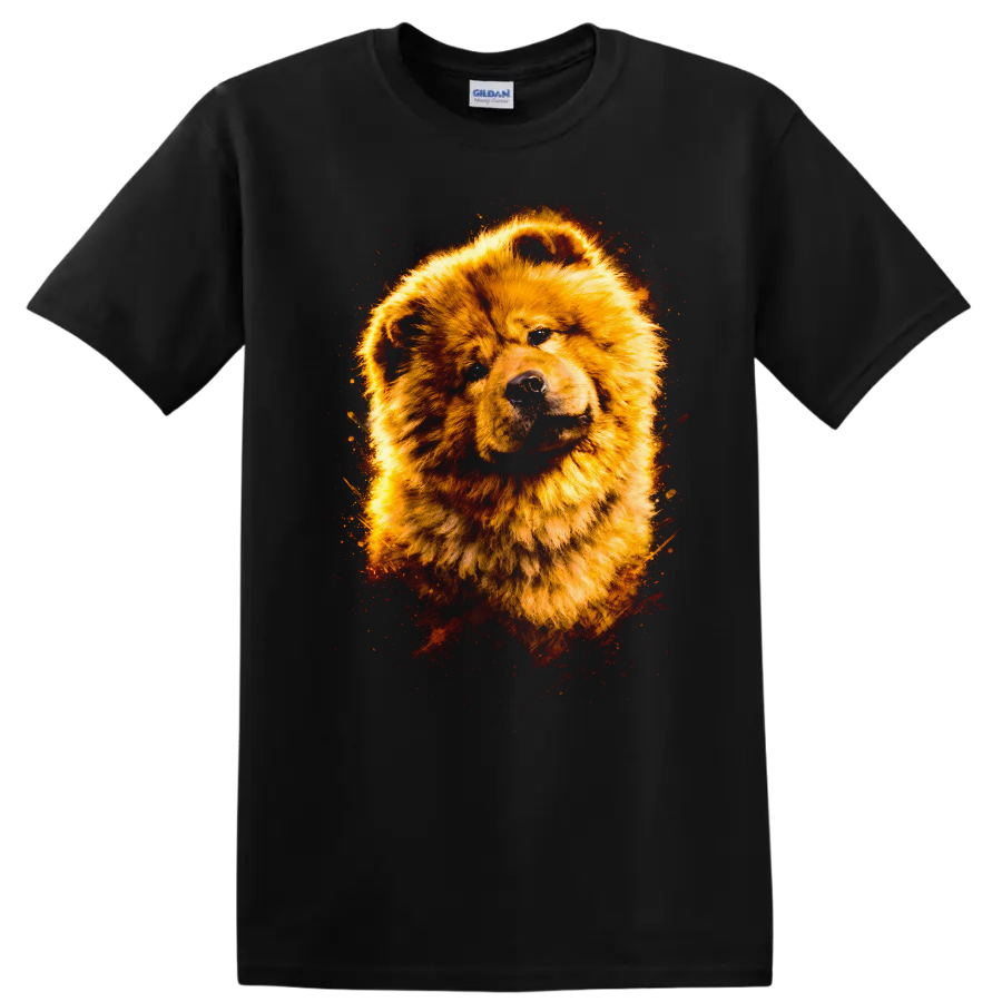 Golden Chow Chow Dog Portrait T Shirt Fierce Flame Art Animal Tee - Black