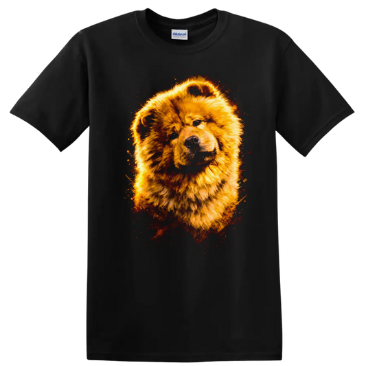 Golden Chow Chow Dog Portrait T Shirt Fierce Flame Art Animal Tee - Black