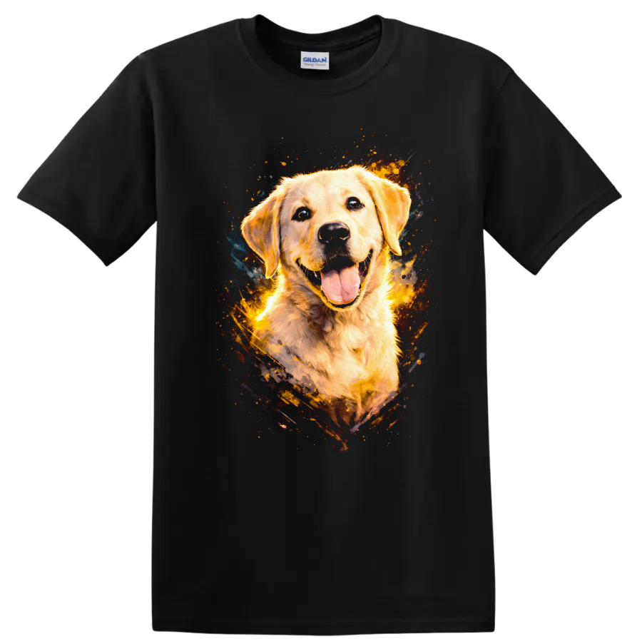 Golden Retriever Dog Splash Art T Shirt for Dog Lovers - Black