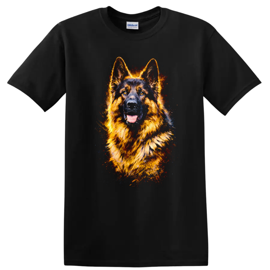German Shepherd Neon Watercolor Dog Portrait T Shirt for Dog Lovers - Black