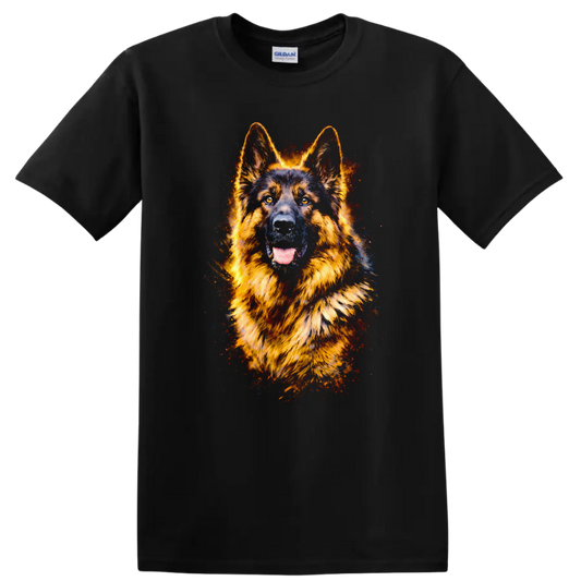 German Shepherd Neon Watercolor Dog Portrait T Shirt for Dog Lovers - Black