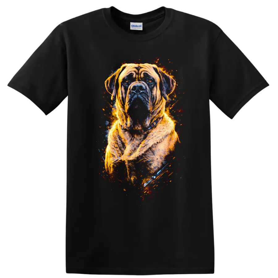 Flaming Cane Corso Dog Portrait T Shirt for Dog Lovers on a Black T Shirt