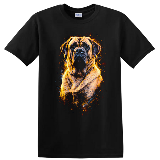 Flaming Cane Corso Dog Portrait T Shirt for Dog Lovers on a Black T Shirt