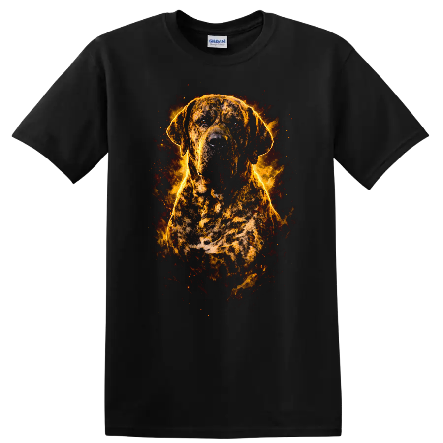 Brindle Dog Flame Portrait T Shirt for Dog Lovers Fiery Art Design on a Black T Shirt