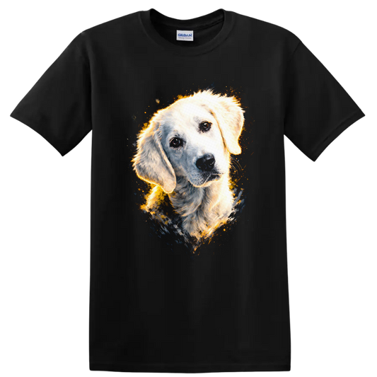 Golden Retriever Dog Portrait T Shirt Watercolor Splash Pet Lover - Black