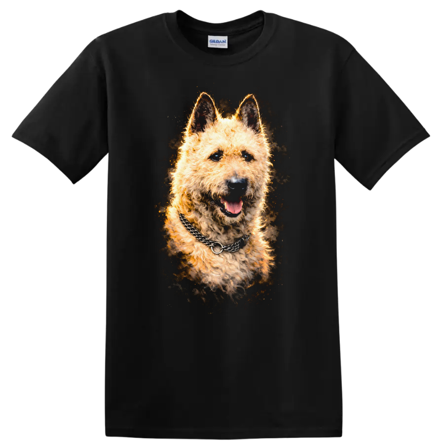Fluffy German Shepherd Portrait T Shirt Dog Lover Graphic Tee on a Black T Shirt