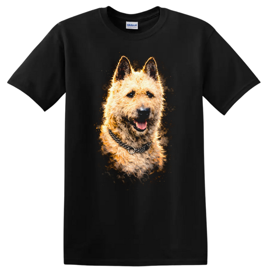 Fluffy German Shepherd Portrait T Shirt Dog Lover Graphic Tee on a Black T Shirt