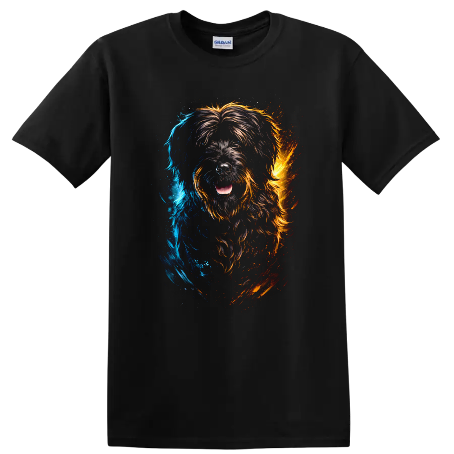 Color Splash Shaggy Dog Breed Portrait T Shirt for Dog Lovers on a Black T Shirt
