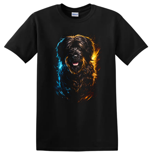 Color Splash Shaggy Dog Breed Portrait T Shirt for Dog Lovers on a Black T Shirt
