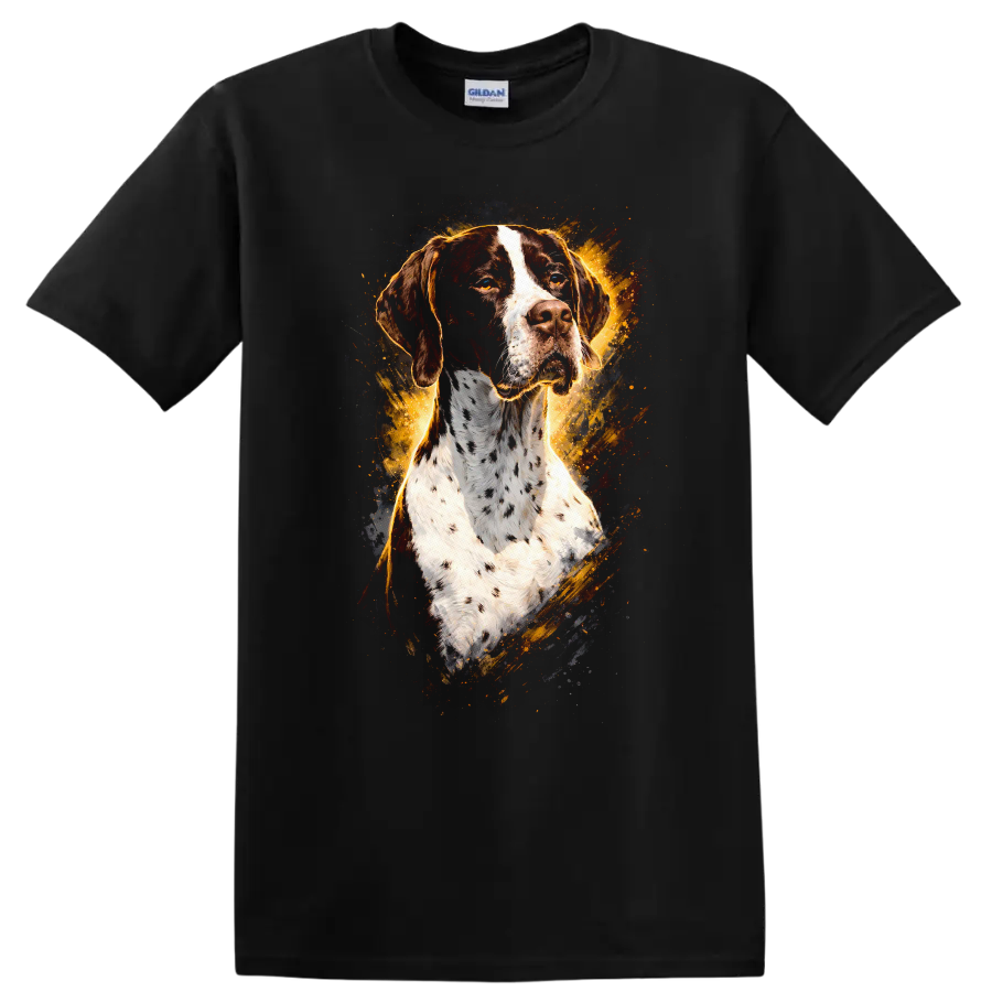 German Shorthaired Pointer Dog Portrait T Shirt Vintage Splash Art on a Black T Shirt