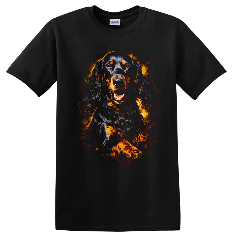 Flaming Black and Tan Dog Portrait T Shirt for Dog Lovers - Black