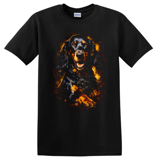 Flaming Black and Tan Dog Portrait T Shirt for Dog Lovers - Black