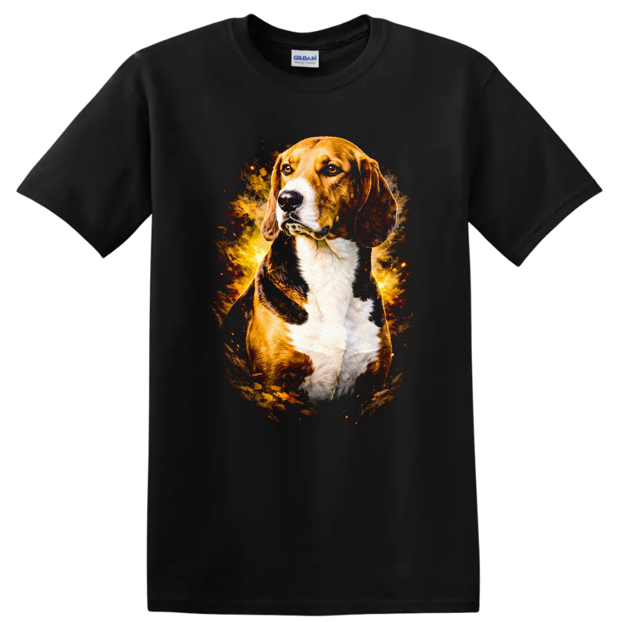 Beagle Dog Portrait with Fiery Glow Unisex T Shirt - Black