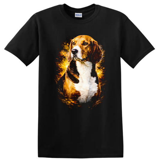 Beagle Dog Portrait with Fiery Glow Unisex T Shirt - Black