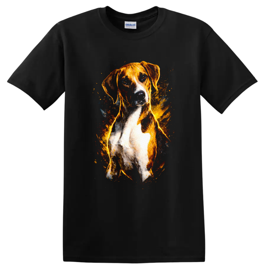 Beagle Dog Portrait T Shirt Vibrant Fire Splash Pet Lover Gift - Black