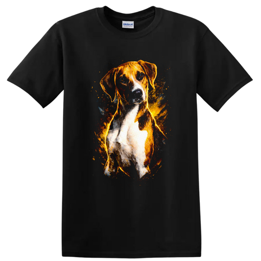 Beagle Dog Portrait T Shirt Vibrant Fire Splash Pet Lover Gift - Black