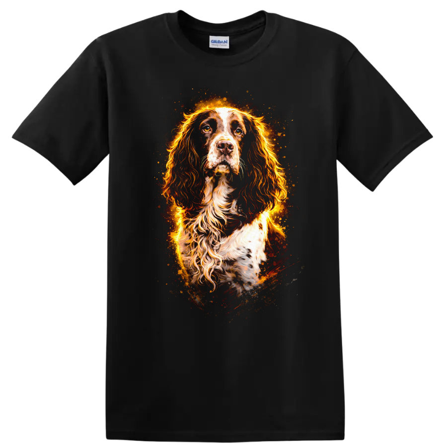 Flaming English Springer Spaniel Portrait T Shirt for Dog Lovers - Black