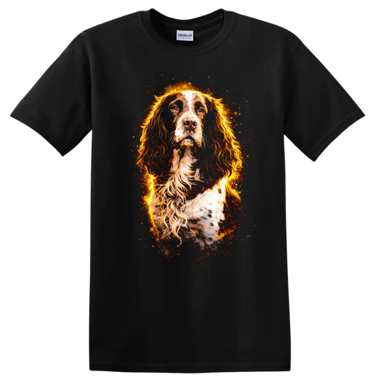 Flaming English Springer Spaniel Portrait T Shirt for Dog Lovers - Black