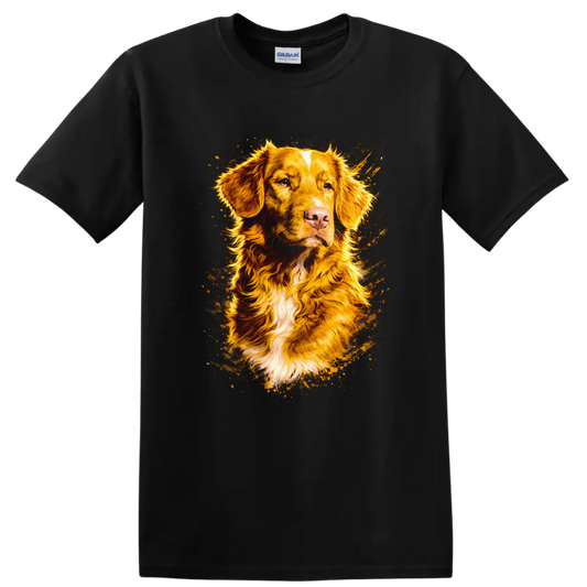 Golden Retriever Dog Portrait T Shirt Vibrant Splatter Style for Pet - Black