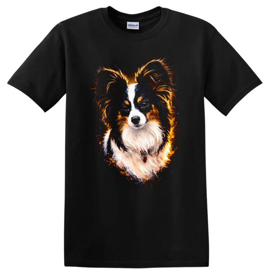 Australian Shepherd Watercolor Portrait T Shirt for Dog Lovers on a Black T Shirt
