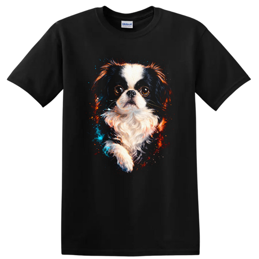 Colorful Cavalier King Charles Spaniel Dog Portrait T Shirt on a Black T Shirt