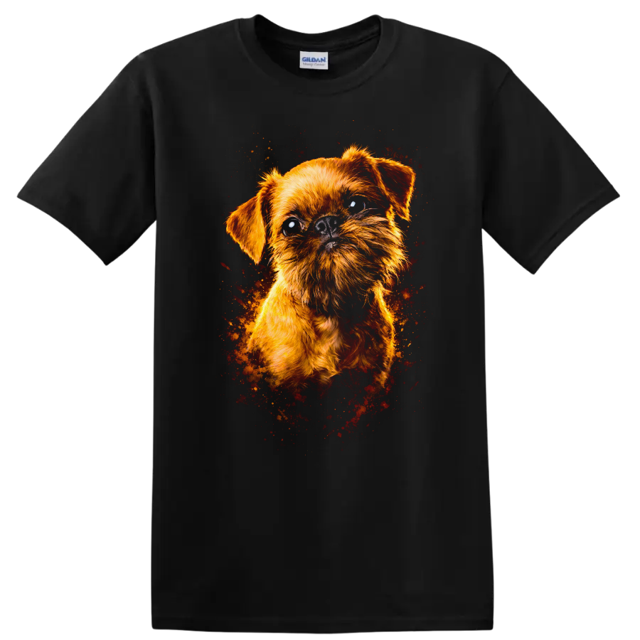 Cute Small Dog Portrait T Shirt Funny Fluffy Puppy Art on a Black T Shirt