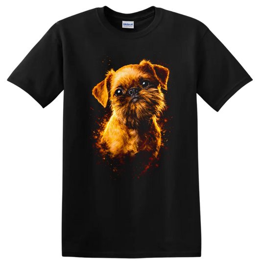Cute Small Dog Portrait T Shirt Funny Fluffy Puppy Art on a Black T Shirt