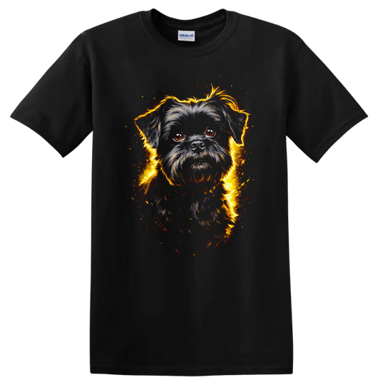 Fiery Black Shih Tzu Dog Portrait T Shirt for Pet Lovers on a Black T Shirt