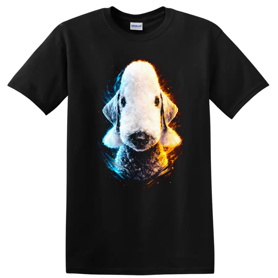 Colorful Old English Sheepdog Portrait Dog Lover T Shirt on a Black T Shirt
