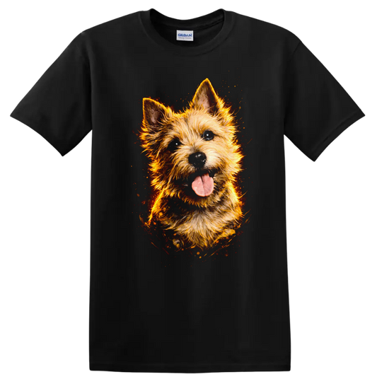 Flaming Yorkshire Terrier Dog Portrait T Shirt for Pet Lovers on a Black T Shirt