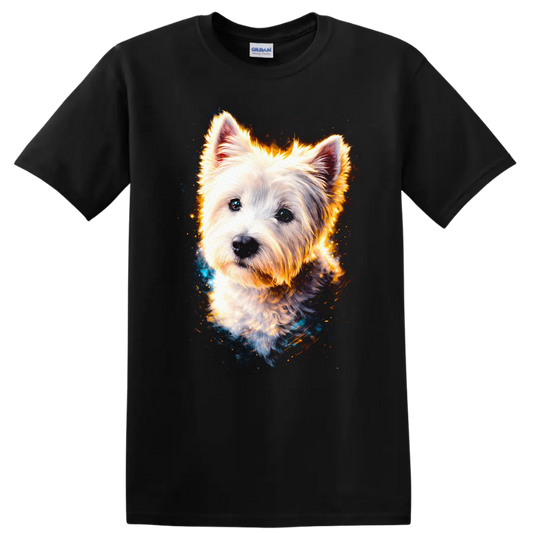 White West Highland Terrier Glow Portrait T Shirt for Dog Lovers on a Black T Shirt