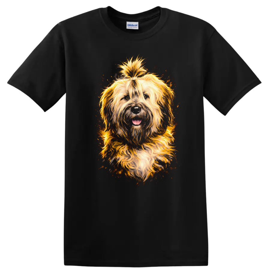 Fluffy Golden Shaggy Dog Portrait T Shirt for Dog Lovers on a Black T Shirt