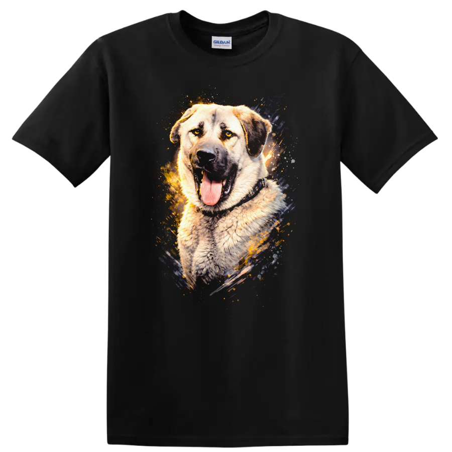 Loyal Dog Portrait Splash Art T Shirt for Breed Lovers on a Black T Shirt
