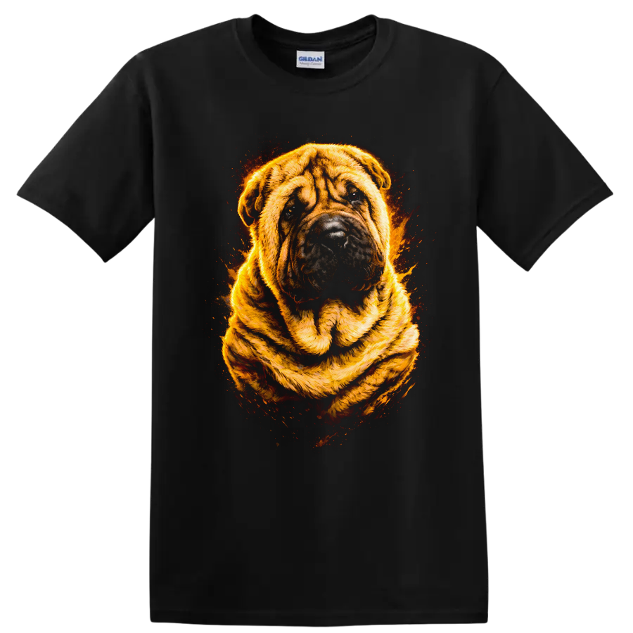 Flaming Bulldog Portrait T Shirt Fierce Dog Breed Art Graphic on a Black T Shirt