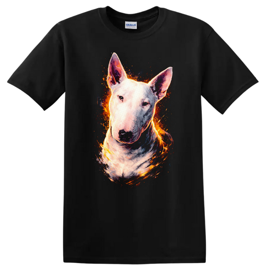 Bull Terrier Dog Portrait Splash Art T Shirt for Dog Lovers on a Black T Shirt