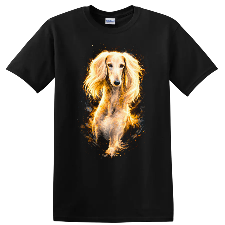 Golden Long Haired Dachshund Portrait T Shirt for Dog Lovers on a Black T Shirt
