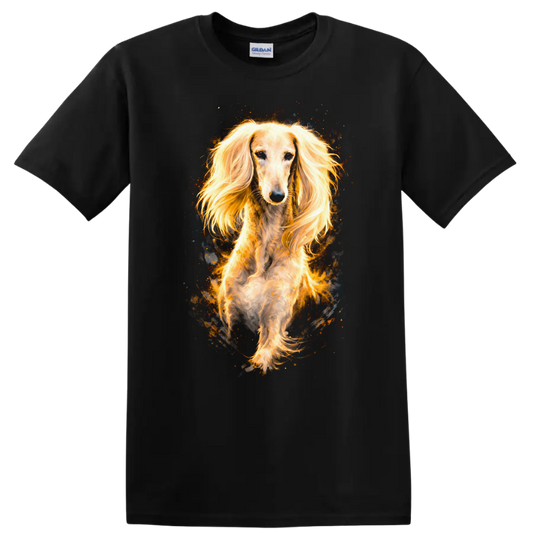 Golden Long Haired Dachshund Portrait T Shirt for Dog Lovers on a Black T Shirt