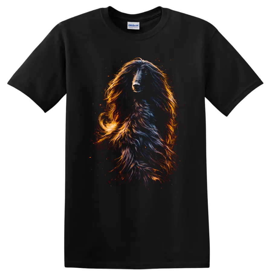 Colorful Long Haired Dog Portrait T Shirt for Dog Lovers - Black