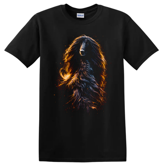 Colorful Long Haired Dog Portrait T Shirt for Dog Lovers - Black