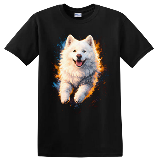 White Fluffy Dog Splash Art T Shirt for Dog Lovers - Black