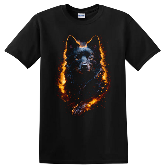 Wolf Dog Neon Flame Portrait T Shirt for Animal Lovers on a Black T Shirt