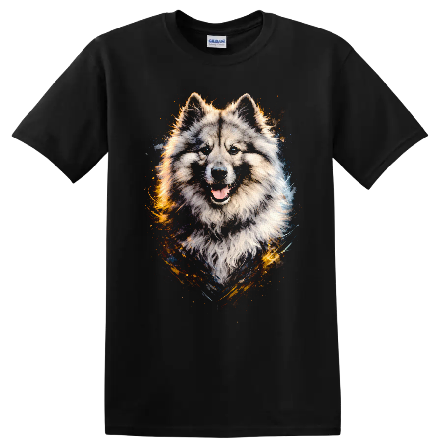 Wolf Dog Portrait Splash Art T Shirt for Animal Lovers on a Black T Shirt