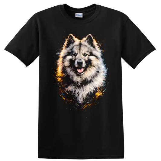 Wolf Dog Portrait Splash Art T Shirt for Animal Lovers on a Black T Shirt