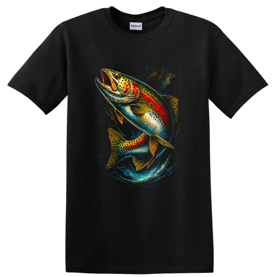 Colorful Rainbow Fish T Shirt Vibrant Trout Artwork Fishing Gift - Black