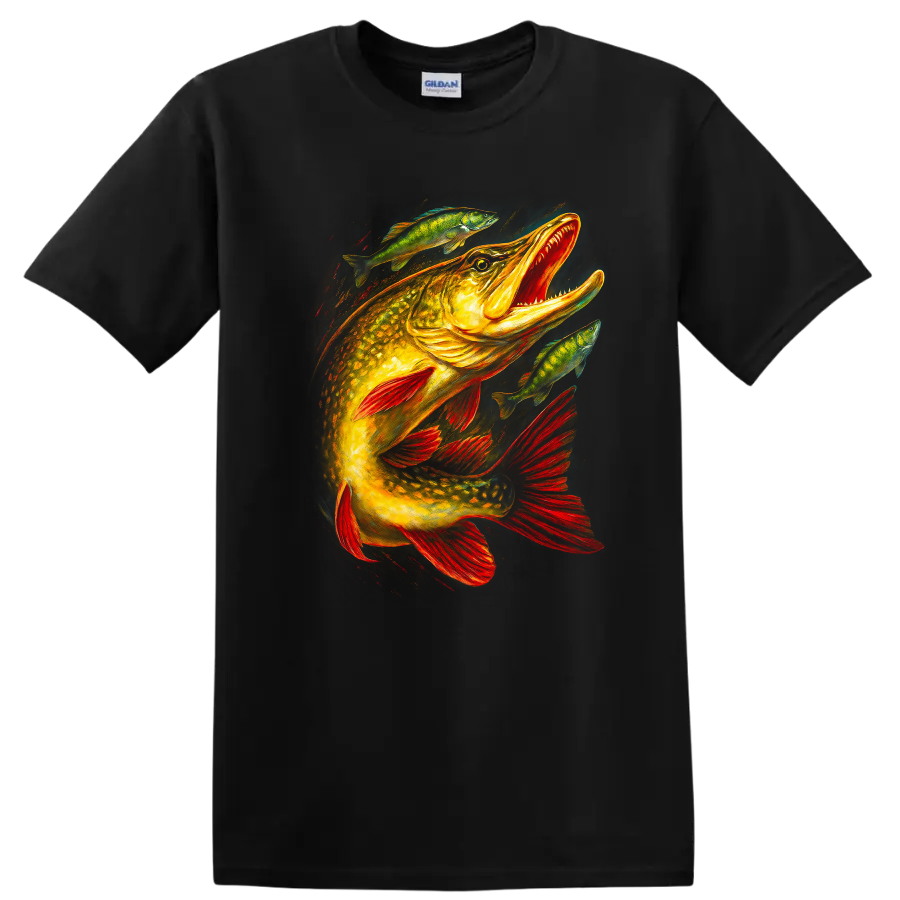 Colorful Bass Fish T Shirt Bold Fishing Art for Anglers - Black