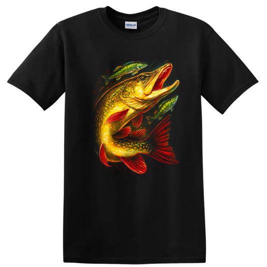 Colorful Bass Fish T Shirt Bold Fishing Art for Anglers - Black