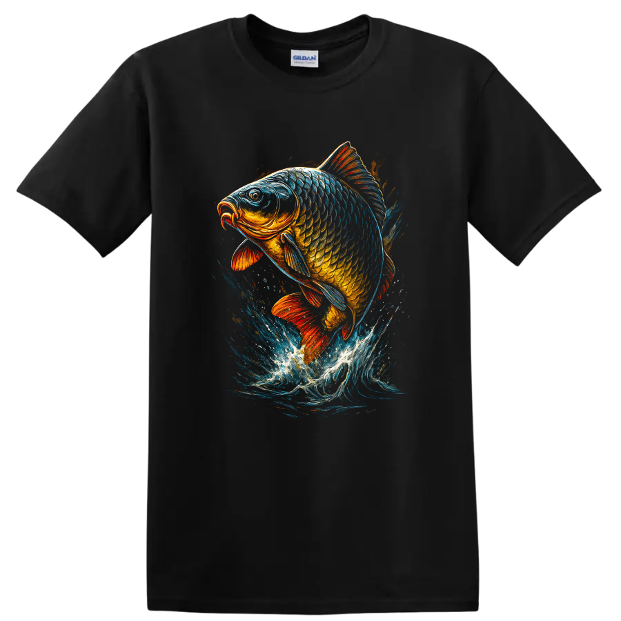 Colorful Leaping Fish Graphic T Shirt for Anglers and Nature Lovers - Black
