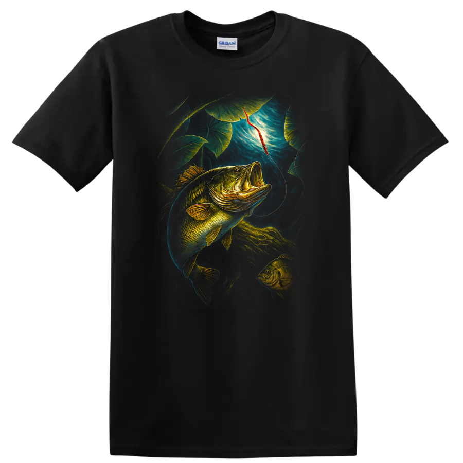 Colorful Bass Fishing T Shirt Lure Catch Fish Art Outdoor Angler Tee - Black