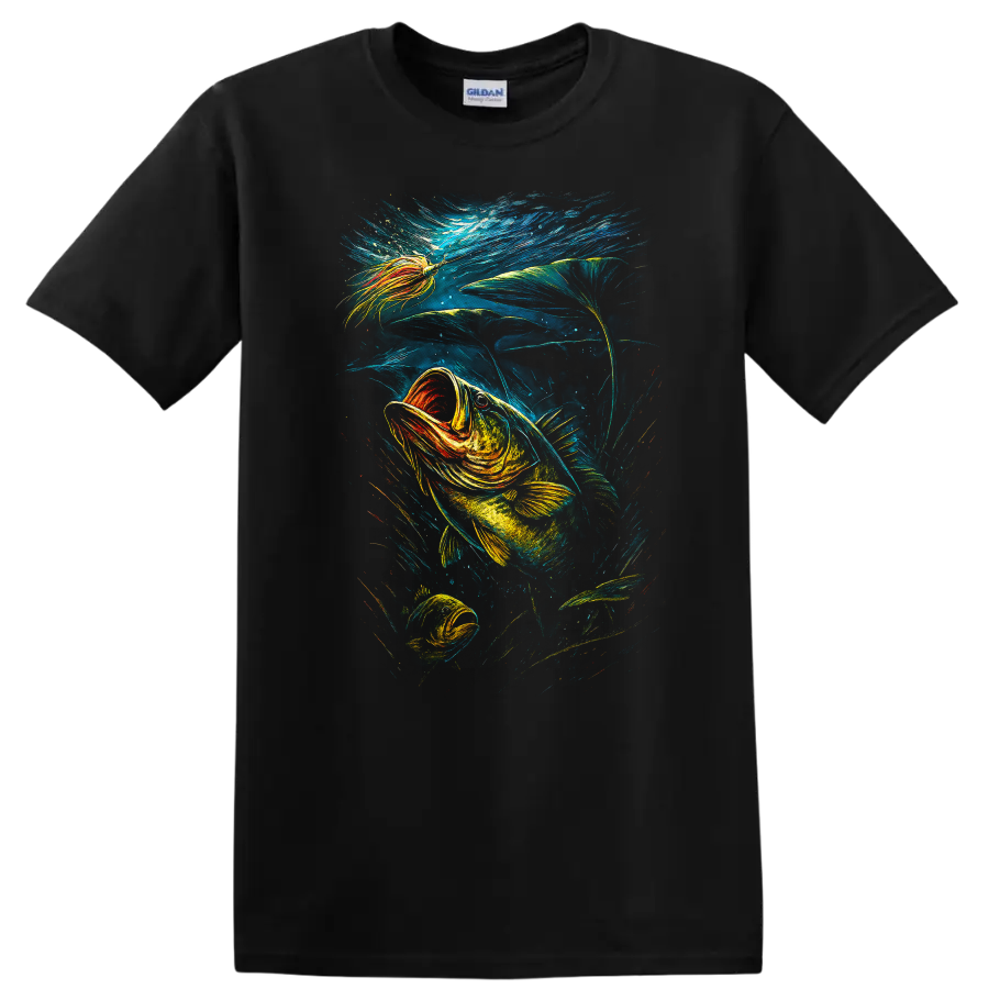 Colorful Fish Underwater Art T Shirt Vibrant Ocean Angler Design - Black
